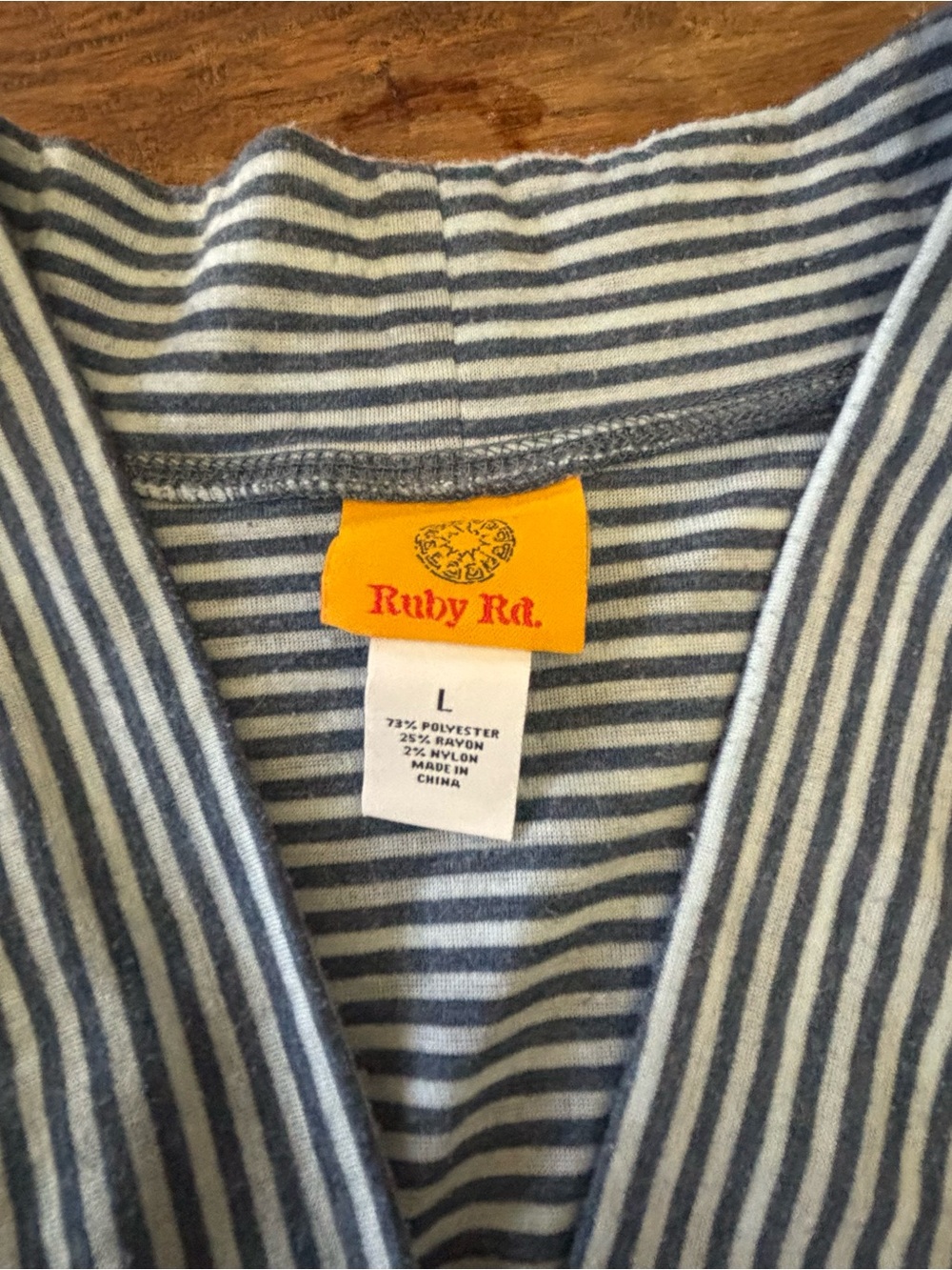 Ruby Rd. Striped Open-Front Cardigan - Blue & White - Picture 3 of 4